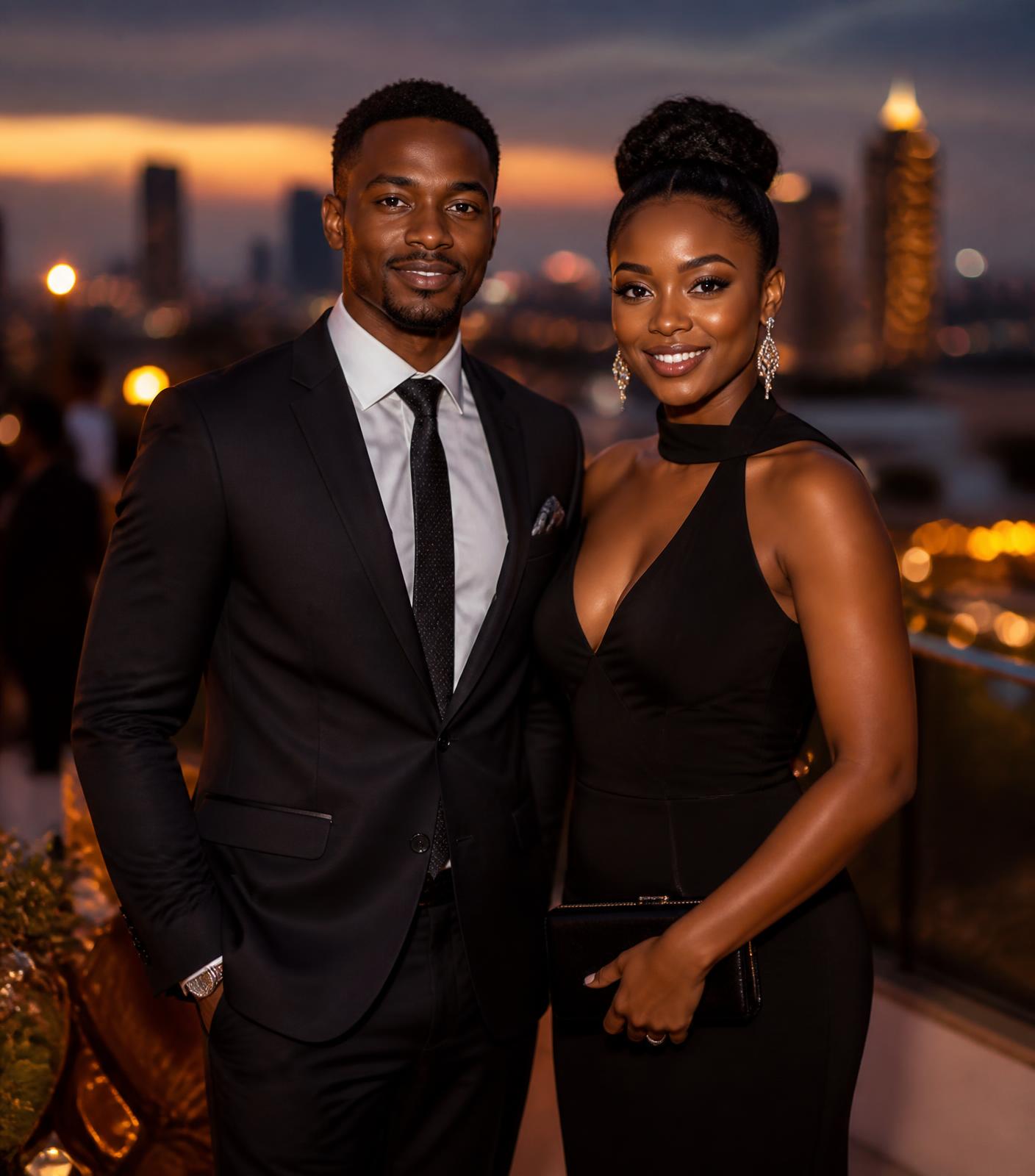 A professionally dressed companion pair at an evening event in Nairobi